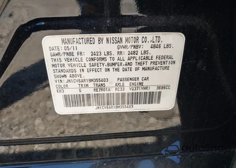 2011 Infiniti G37X z USA, uszkodzony, nr VIN JN1CV6AR1BM355403